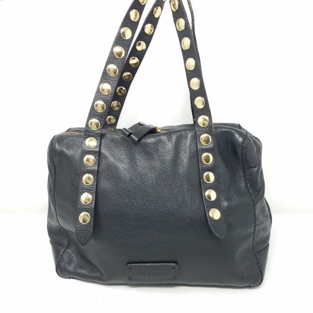 Isabella Fiore bag black pebbled leather with gold tone studs shoulder/crossbody